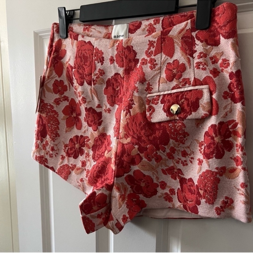 New Maeve Floral Jacquard Mini Shorts in Pink size 4 - Picture 4 of 10